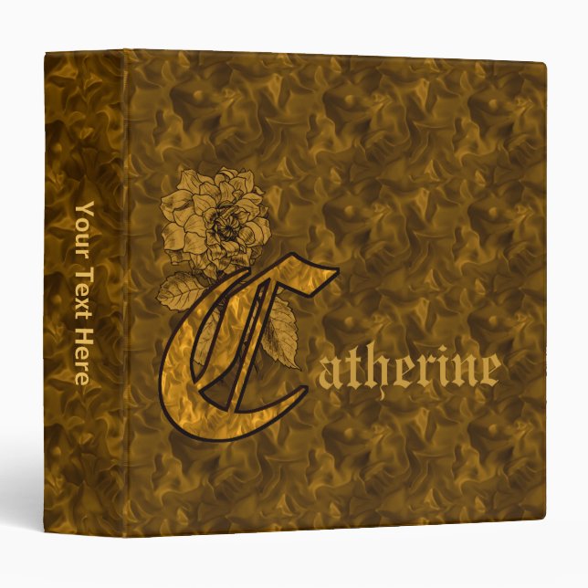 Monogram Initial C Gold Satin Peony Personalized Binder (Front/Spine)