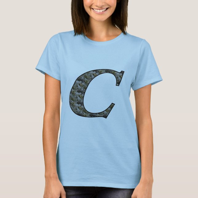Monogram Initial C Hydrangea Floral T Shirt (Front)
