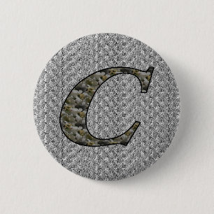 Monogram Initial C Hydrangea Flowers 2 Inch Round Button