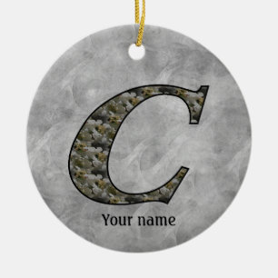 Monogram Initial C Hydrangea Flowers Personalized Ceramic Ornament