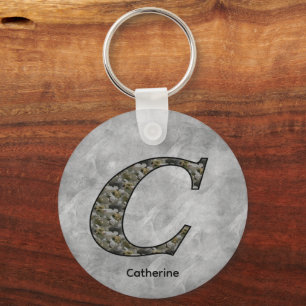 Monogram Initial C Hydrangea Flowers Personalized Keychain