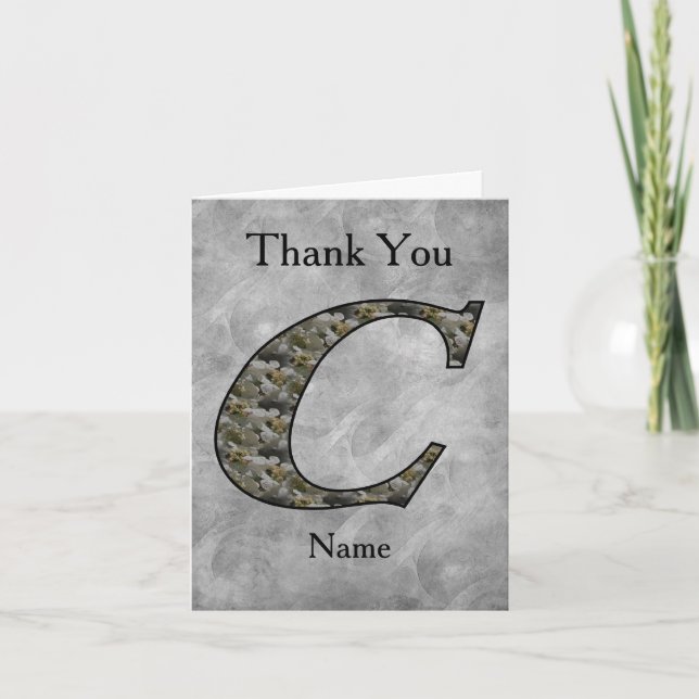 Monogram Initial C Hydrangea Flowers Personalized Thank You Card (Front)