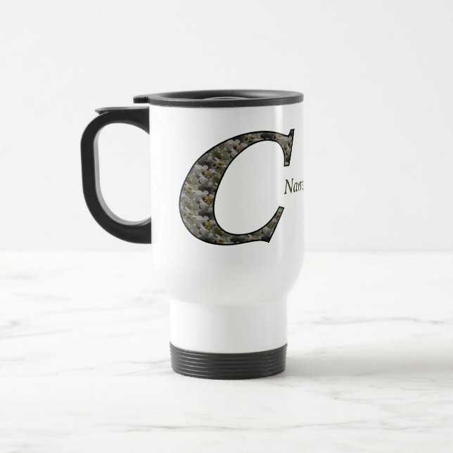 Monogram Initial C Hydrangea Flowers Personalized Travel Mug (Left)