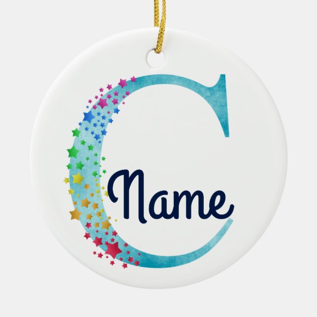Monogram Initial C Rainbow Star design Ceramic Ornament (Front)