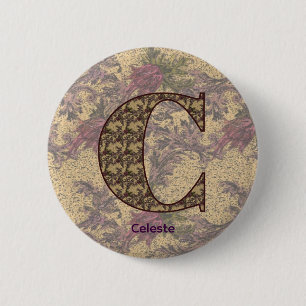 Monogram Initial C Vintae Floral Personalized  2 Inch Round Button