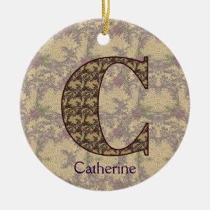 Monogram Initial C Vintage Floral Personalized Ceramic Ornament