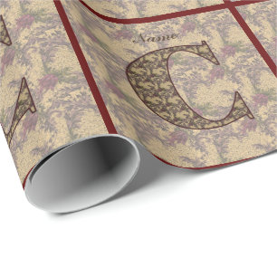Monogram Initial C Vintage Floral Personalized  Wrapping Paper