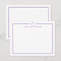 Monogram Initial Casual Purple Border Stationery