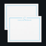 Monogram Initial Casual Sky Blue Border Stationery Card<br><div class="desc">This design features a thin double border with space for a monogram and name and coordinating back design. Click the customize button if you would like to adjust the design elements and/or further modify the text! Variations of this design, additional colors, as well as coordinating products are available in our...</div>