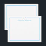 Monogram Initial Casual Sky Blue Border Stationery Card<br><div class="desc">This design features a thin double border with space for a monogram and name and coordinating back design. Click the customize button if you would like to adjust the design elements and/or further modify the text! Variations of this design, additional colors, as well as coordinating products are available in our...</div>