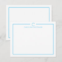 Monogram Initial Casual Sky Blue Border Stationery