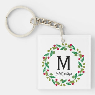 Monogram initial - Chrismas wreath Keychain
