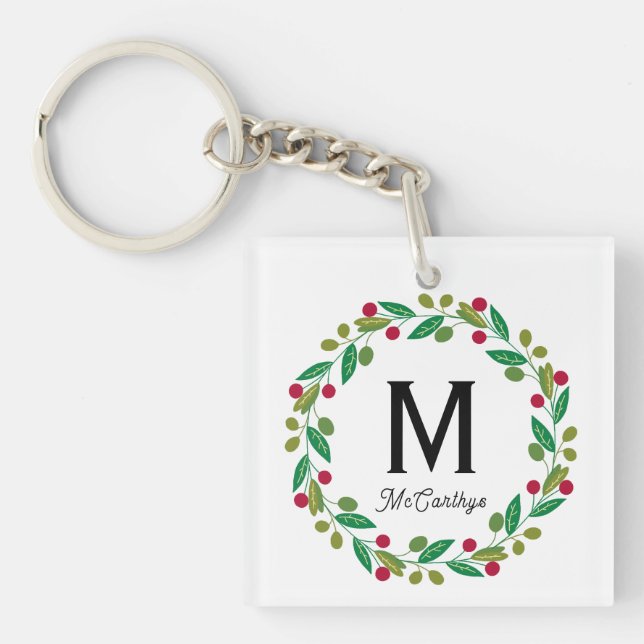 Monogram initial - Chrismas wreath Keychain (Front)