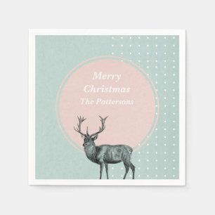 Monogram Initial Christmas Holidays Deer Stag Napkin