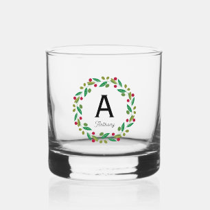 Monogram initial - Christmas Whiskey Glass
