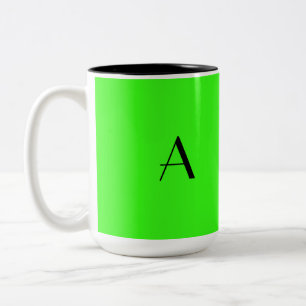 Monogram Initial Colourful Bright Neon Green Gift Two-Tone Coffee Mug