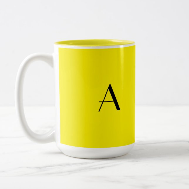 Monogram Initial Colourful Bright Yellow Cool Gift Two-Tone Coffee Mug (Left)