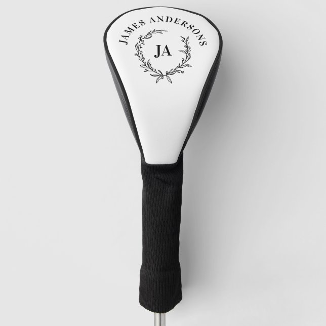 Monogram initial couple wreath modern elegant golf head cover (Front)
