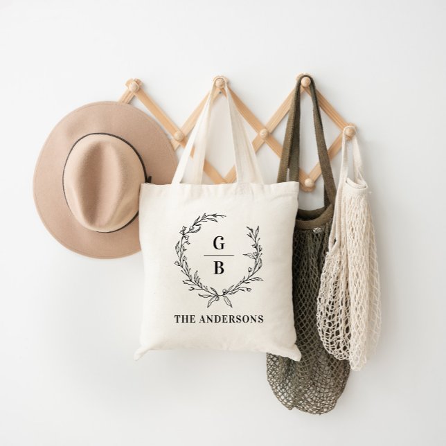 Monogram initial couple wreath modern elegant tote bag (Creator Uploaded)