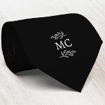 Monogram Initial Crest Botanical Leaf Black Tie<br><div class="desc">Stand out from the crowd with this unique modern personalized monogram initials crest design with botanical leaf line art.  Minimalist and understated,  ideal for the man or woman who has everything!</div>