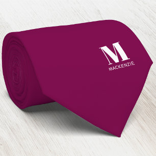Monogram Initial Crest Personalized Burgundy Pink Tie