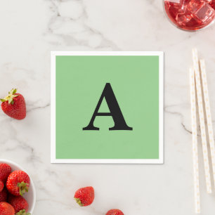 Monogram Initial Custom Name Black Sage Green Napkin