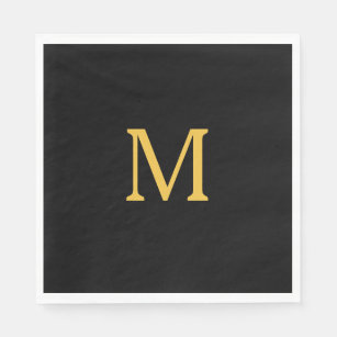Monogram Initial Custom Name Gold Black Elegant Napkin