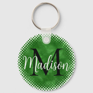 Monogram Initial Custom Name Green Watercolor Keychain