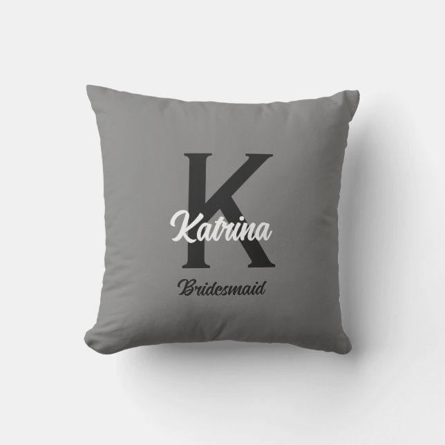 Monogram Initial Custom Name Grey Bridesmaid Gift Outdoor Pillow (Front)
