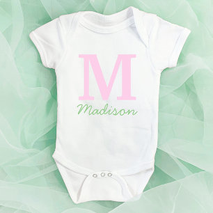 Monogram Initial Custom Name Pink Green Baby Bodysuit