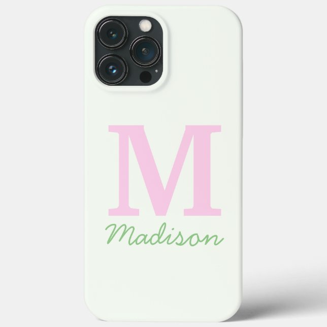 Monogram Initial Custom Name Pink Green Case-Mate iPhone Case (Back)