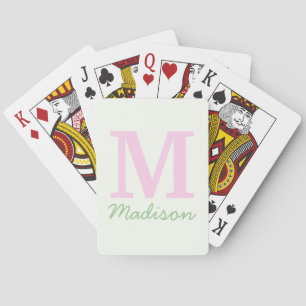 Monogram Initial Custom Name Pink Green Playing Cards