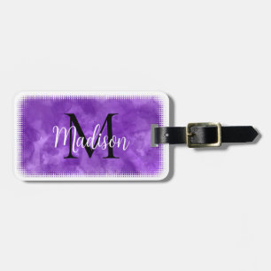 Monogram Initial  Custom Name Purple Watercolor Luggage Tag