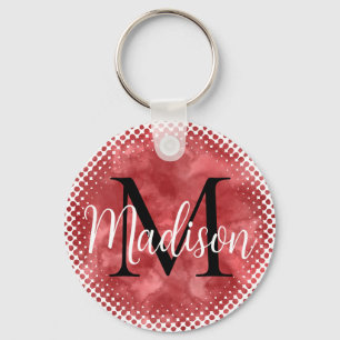 Monogram Initial Custom Name Red Watercolor Keychain