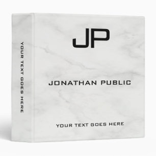 Monogram Initial Custom Template White Marble Binder