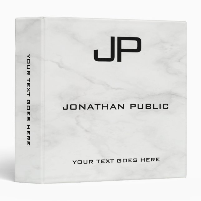 Monogram Initial Custom Template White Marble Binder (Front/Spine)