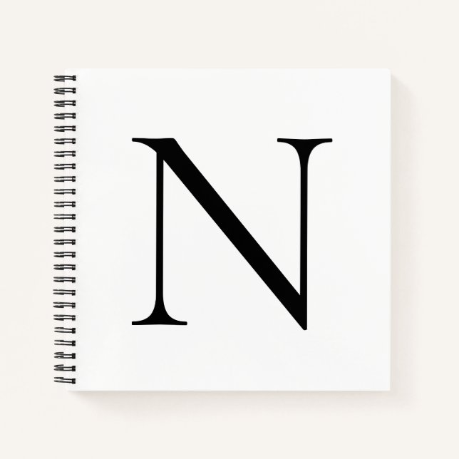 Monogram Initial Customized  White Black Notebook (Front)