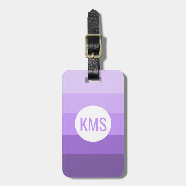 Monogram Initial Cute Purple Stripes Girly Luggage Tag (Front Vertical)