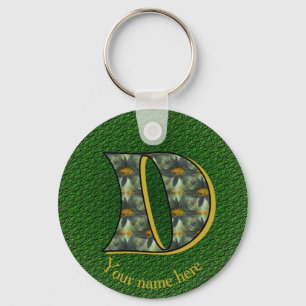 Monogram Initial D Daisies Art Personalized Keychain