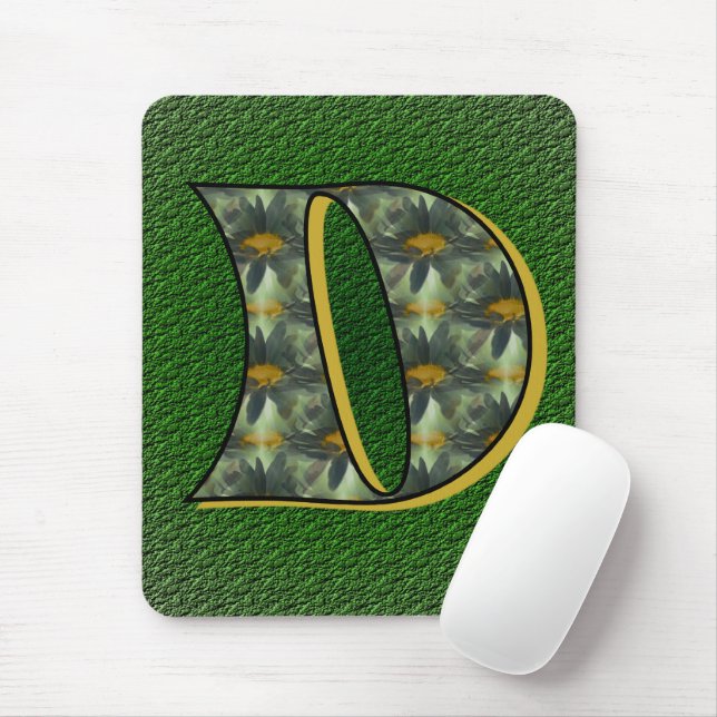 Monogram Initial D Daisies Floral Art Mouse Pad (With Mouse)