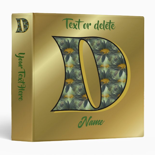Monogram Initial D Daisies Floral Art Personalized Binder (Front/Spine)