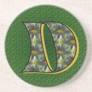 Monogram Initial D Daisies Flower Art Coaster