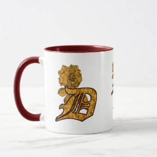 Monogram Initial D Elegant Gold Peony Personalized Mug