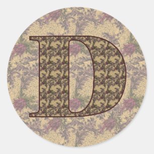 Monogram Initial D Elegant Vintage Floral Classic Round Sticker