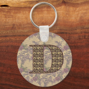 Monogram Initial D Elegant Vintage Floral  Keychain