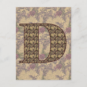 Monogram Initial D Elegant Vintage Floral Postcard