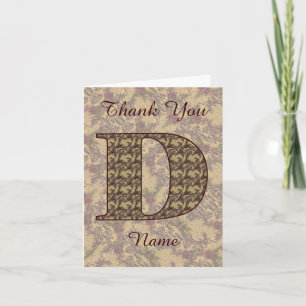 Monogram Initial D Elegant Vintage Floral  Thank You Card