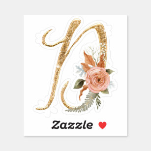 Monogram Initial D Gold Glitter Peony Rose Floral