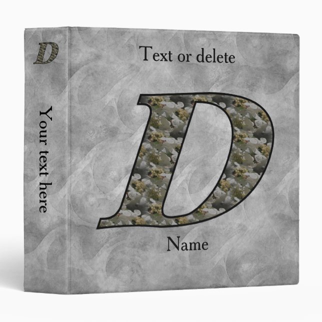 Monogram Initial D Hydrangea Flowers Personalized Binder (Front/Spine)