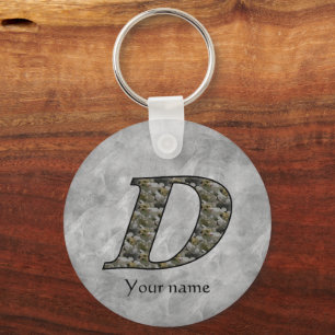 Monogram Initial D Hydrangea Flowers Personalized Keychain